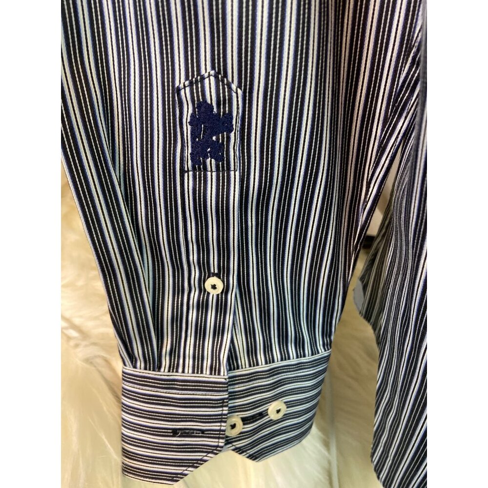Bugatchi Uomo Dress Shirt 15 32/33 Navy White Stripe Button Up Preppy Corpcore - Picture 3 of 8